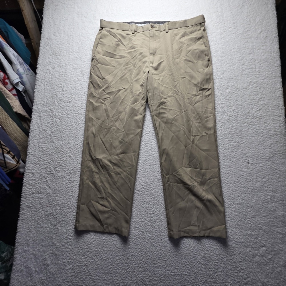 Haggar Dress Pants Mens 42x29 Beige Cool 18 Pro Classic Fit Microfiber Slacks